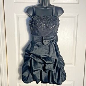 Vintage Steppin Out Dress Junior 3/4 Black Bubble Hem Sequin Embroidered HC Prom